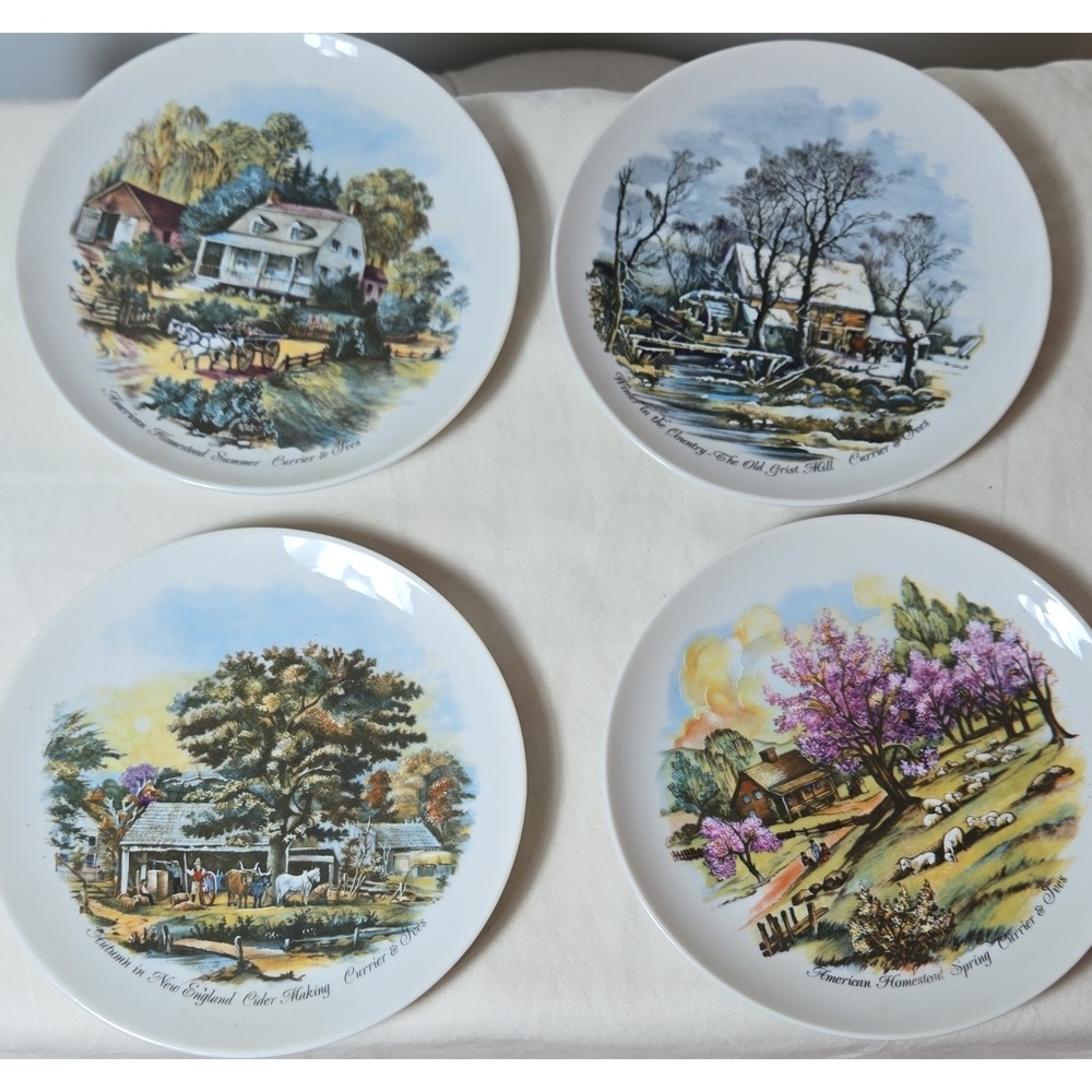 Currier & Ives American Homestead Ceramic Collector Plates Set of 4 Japan